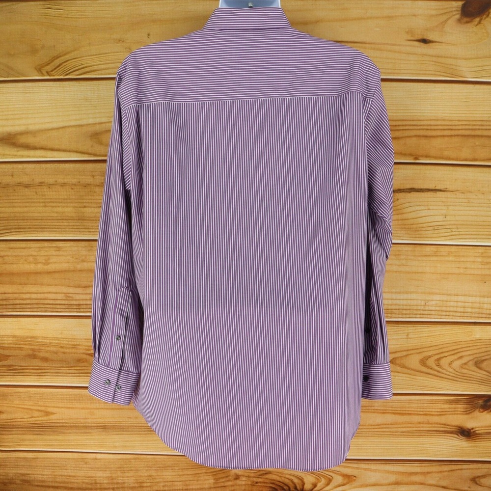 Kenneth Cole Reaction Dress Shirt Mens Size L 16.5 x 34/35 Purple White Stripes‎ - Picture 2 of 6